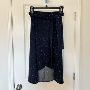 LOFT Navy Polka Dot High-Low Tie-Waist Skirt
